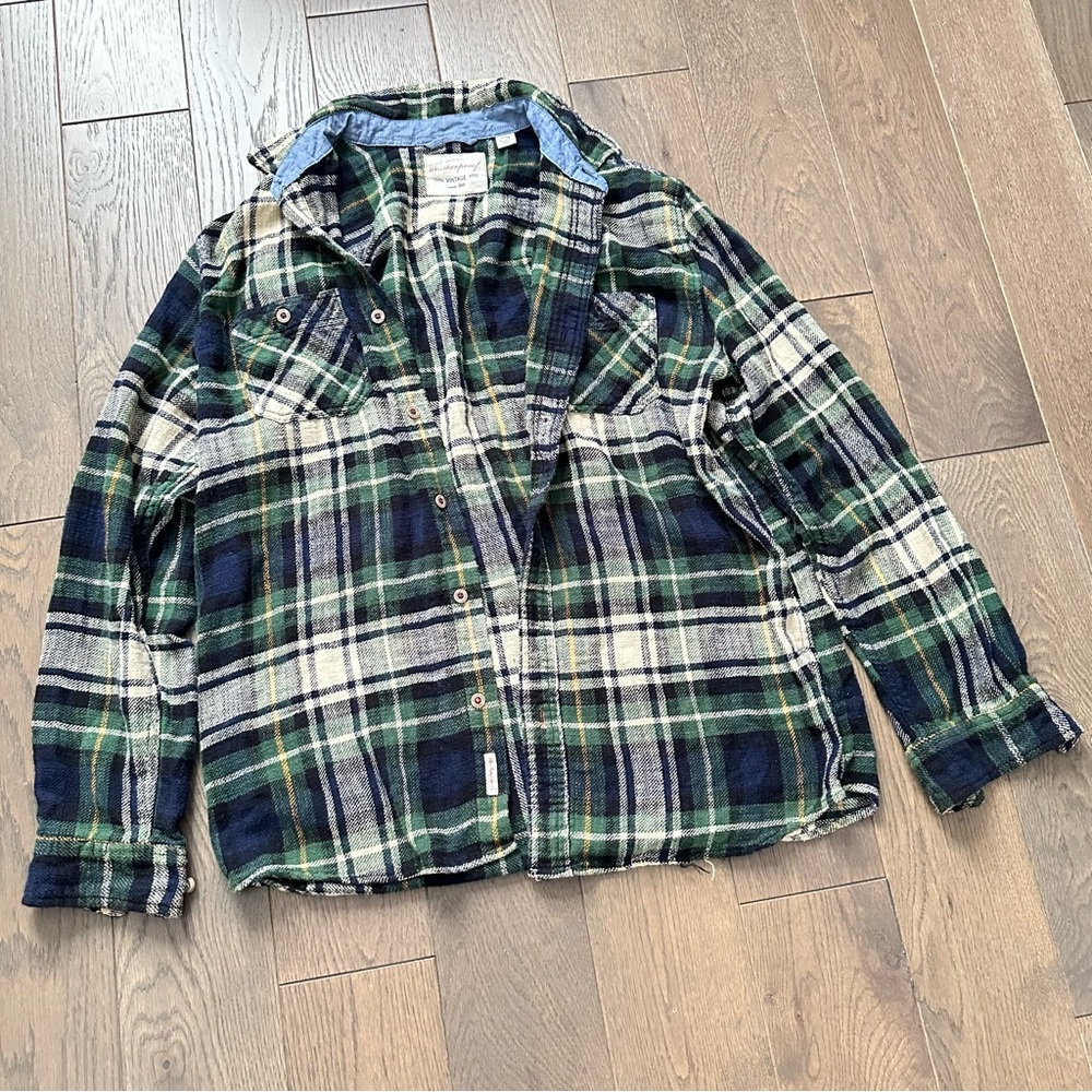 Weatherproof Green and Cream Plaid Shirt